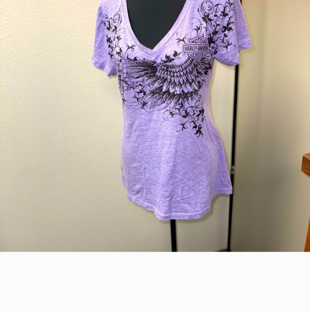 Harley Davidson Women's Heathered Purple Graphic T-Shirt. XL